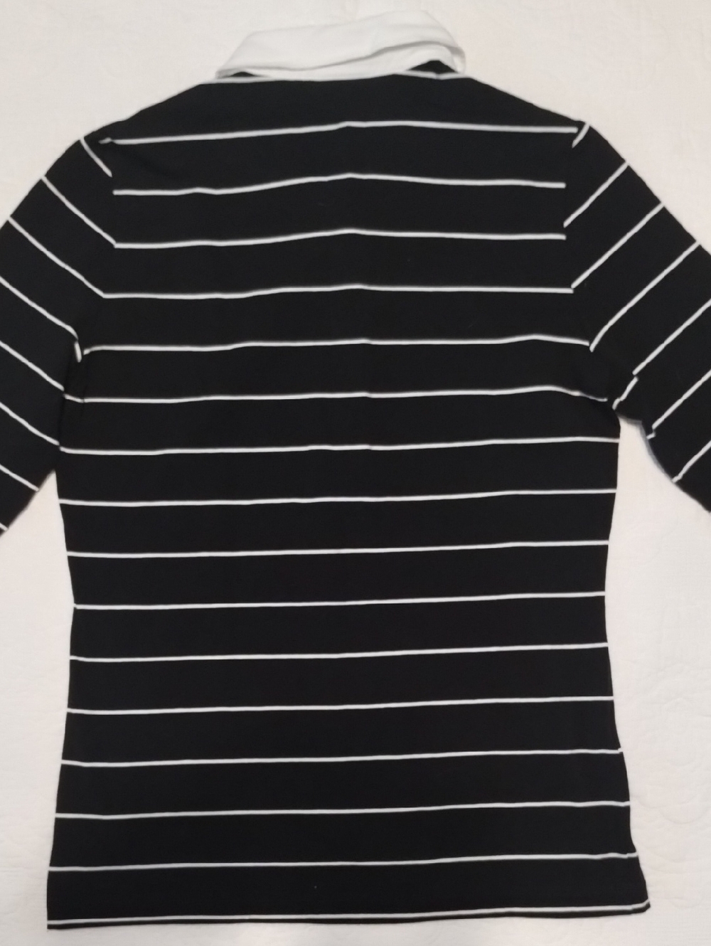 Lacoste Black Polo Top with White Stripes & White Collar - Picture 6 of 7